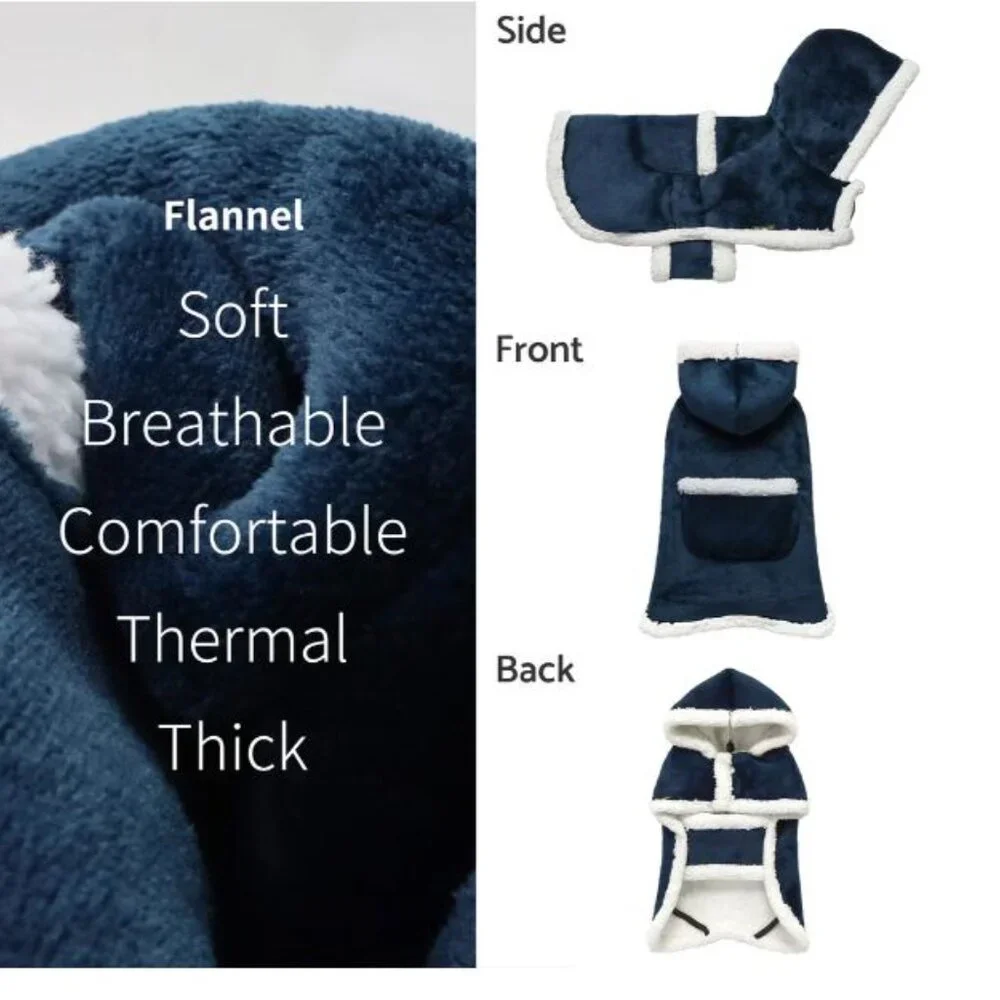 NEW Fitwarm Dog Coat Fleece Sherpa Hooded Blanket Coat Blue Size XL